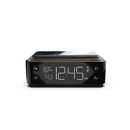 NonStop Station A Réveil avec chargement sans fil Qi, USB et USB-C, sable de noyer